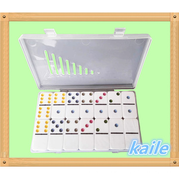 Double 6 colorful paint white domino with plastic box